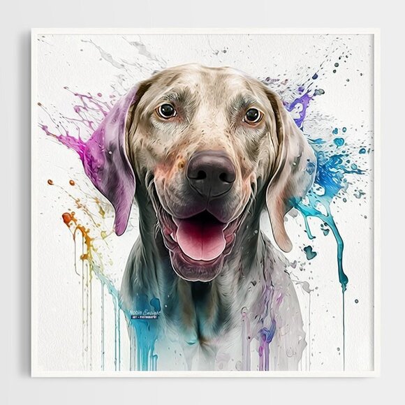 8x8 Weimaraner Dog Portrait Watercolor Oil Painting Wall Art Print - Picture 7 of 7